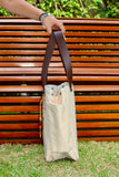 Bolsa Nuna Bege com Alças de Couro Marrom Escuro