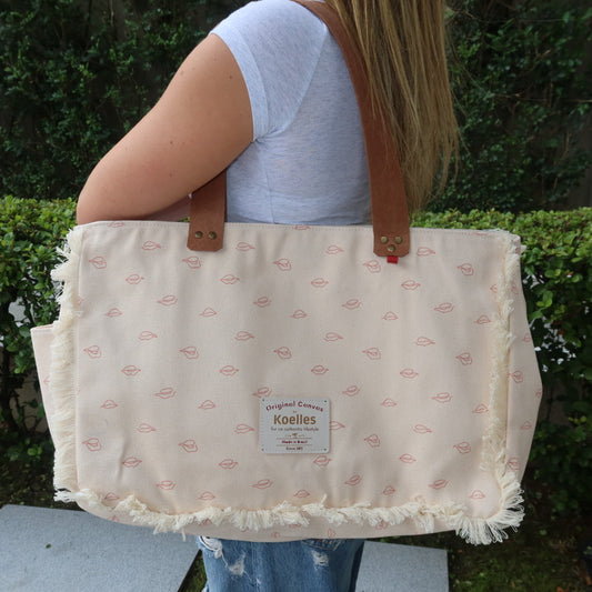 Bolsa Wallow Beijinho Rosa com Alça de Couro Marrom