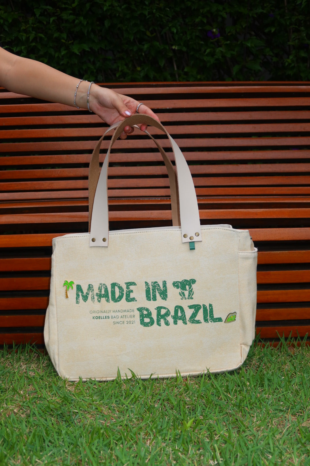 Bolsa Nuna Bege com Alças de Couro Off White