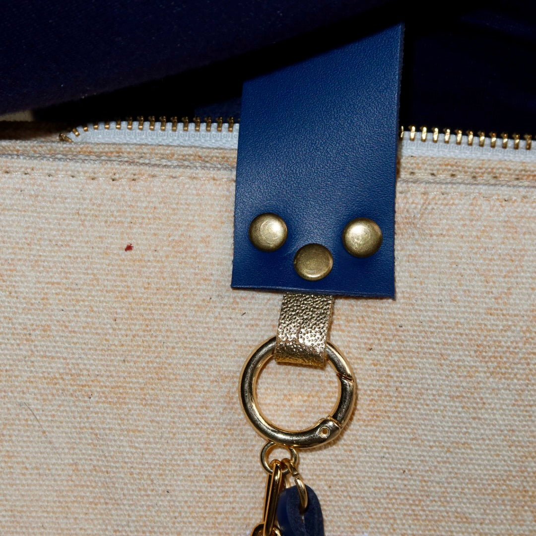 Bolsa Nuna Laranja com Alças de Couro Marinho