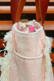 Bolsa Nuna Rosa com Alças de Couro Marrom com Zíper