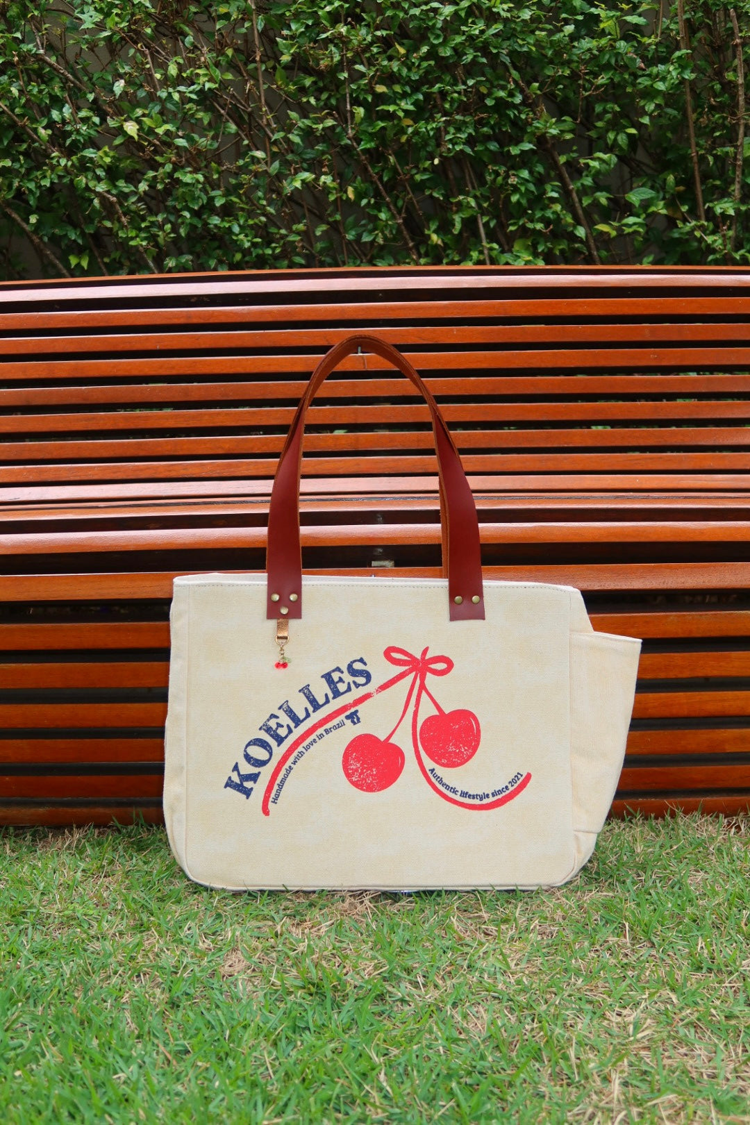 Bolsa Nuna Bege com Alças de Couro Marrom