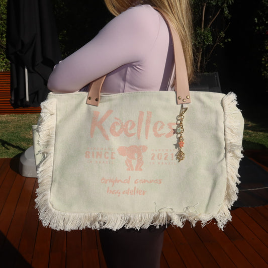 Bolsa Wallow Verde com Alça de Couro Pêssego com Zíper