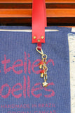Bolsa Nuna Jeans com Alças de Couro Vermelho com Zíper