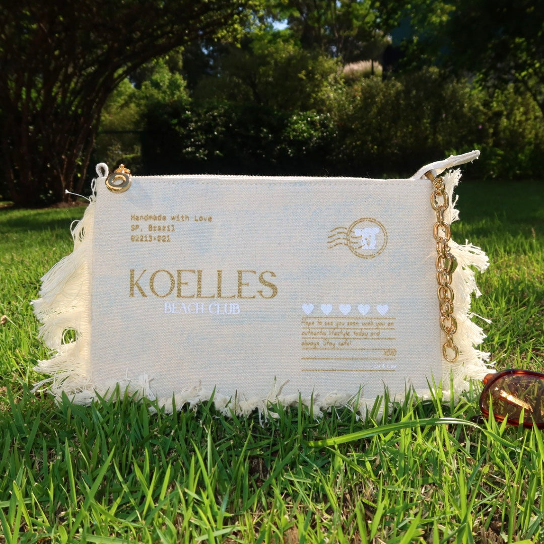 Necessaire Flat Azul Estampada (Dourado e Branco)