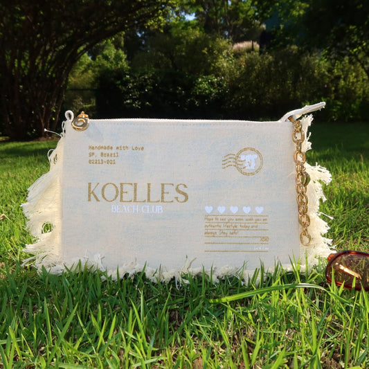 Necessaire Flat Azul Estampada (Dourado e Branco)