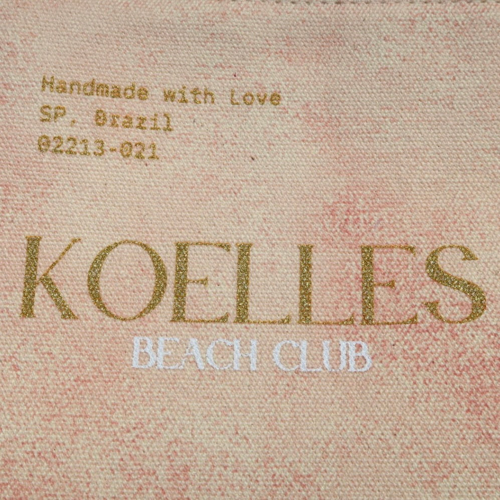 Necessaire Flat Rosa Estampada (Dourado e Branco)