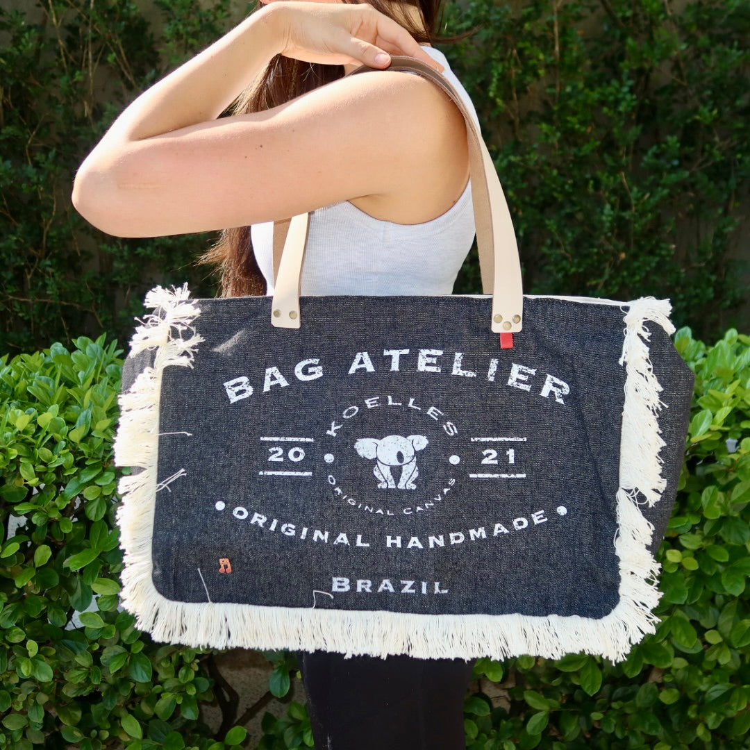 Bolsa Wallow Jeans Escuro com Alça de Couro Off White