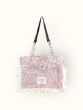 Bolsa Katrin Arabesque Terracota com Alças de Corrente e Couro Marrom Escuro