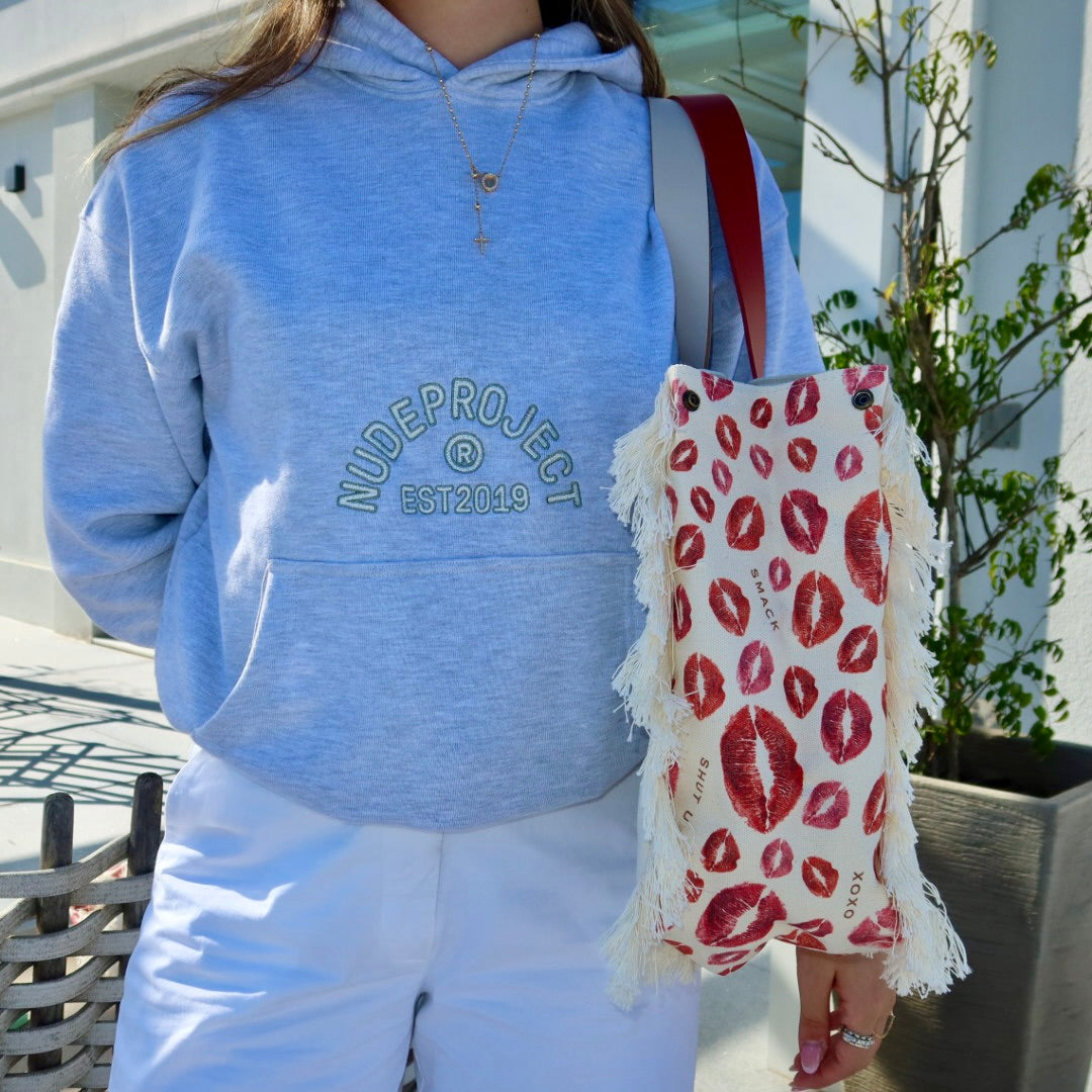 Bolsa Wallow Marilyn com Alça de Couro Vermelho e Off White