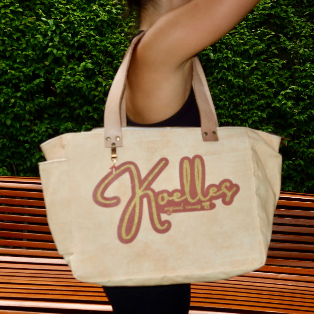 Bolsa Nuna Laranja com Alça de Couro Bege com Zíper