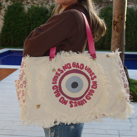 Bolsa Wallow Good Vibes Rosa com Alça de Couro Rosa com Zíper