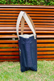 Bolsa Nuna Jeans Preto com Alças de Couro Off White