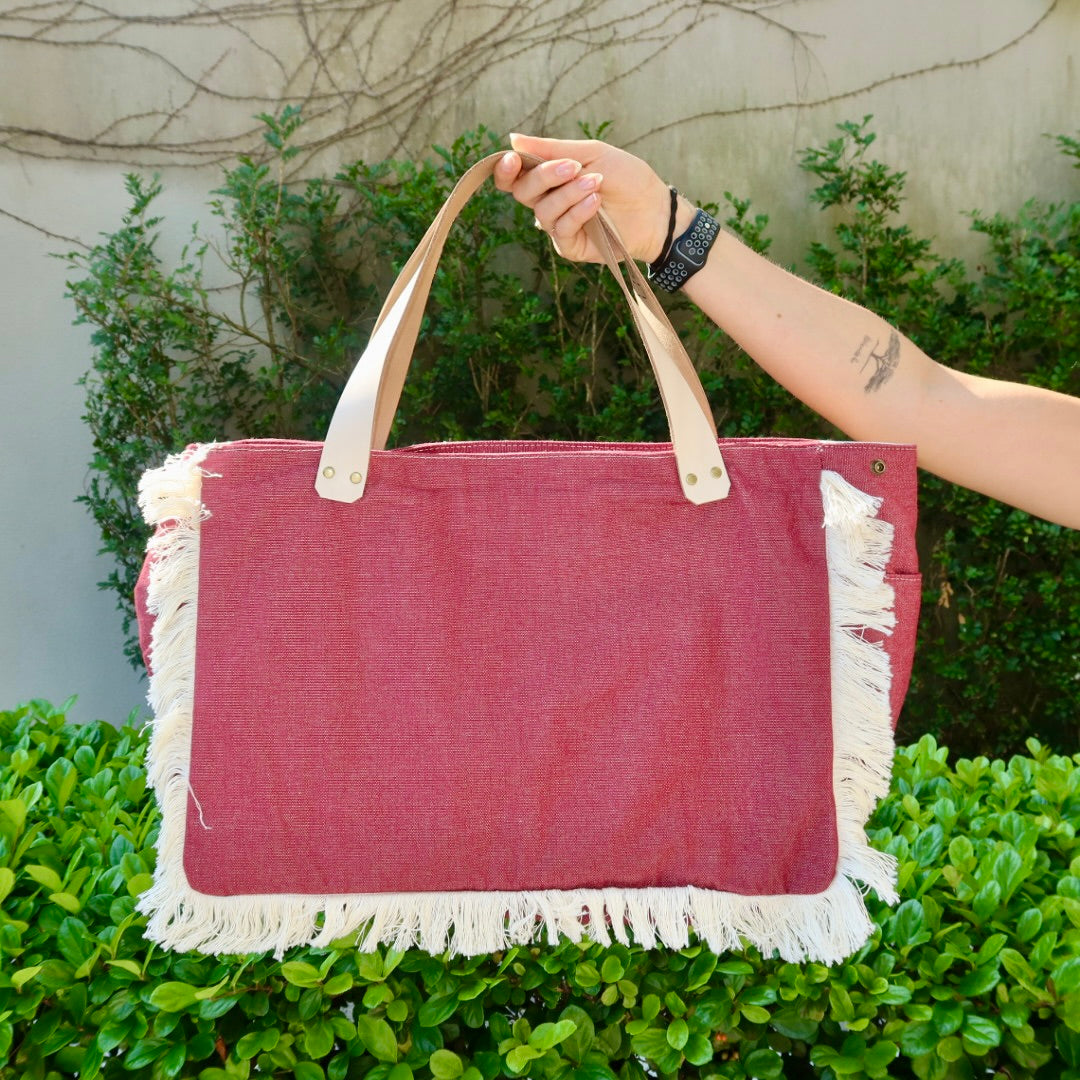 Bolsa Wallow Vinho com Alça de Couro Off White com Zíper