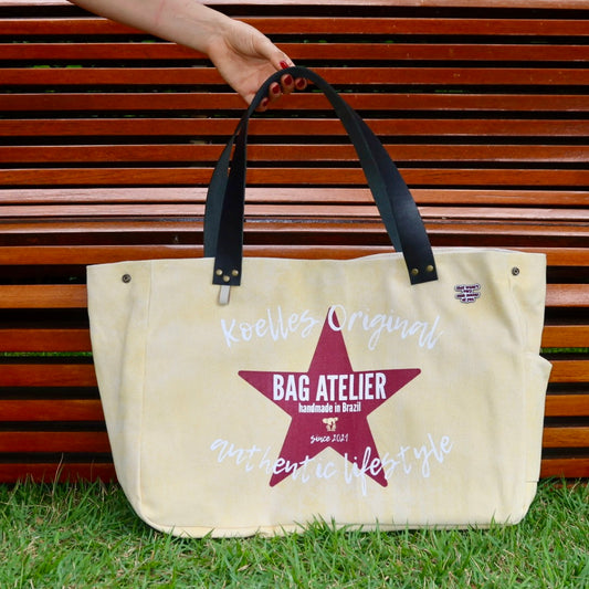 Bolsa Wallow Amarela com Alça de Couro Preto