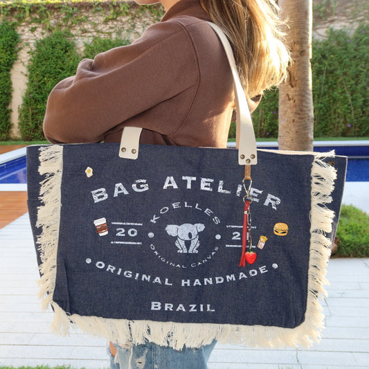 Bolsa Wallow Jeans Escuro com Alça de Couro Off White