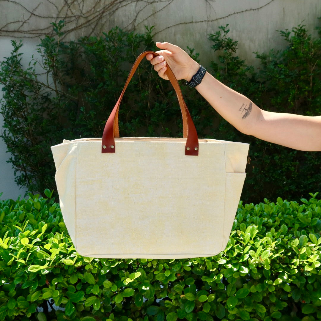 Bolsa Nuna Amarelo com Alças de Couro Marrom