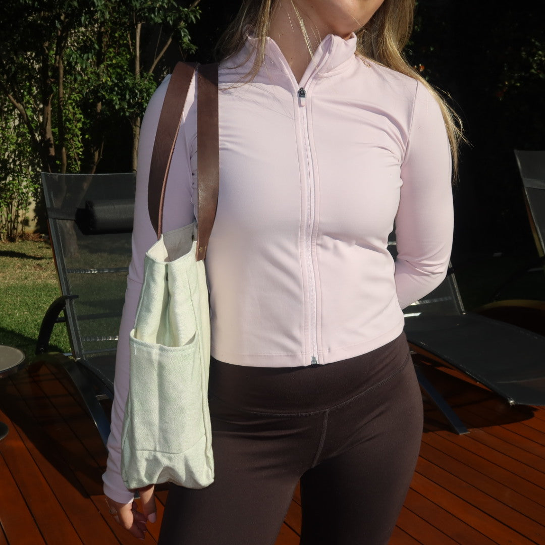 Bolsa Wallow Verde com Alça de Couro Marrom
