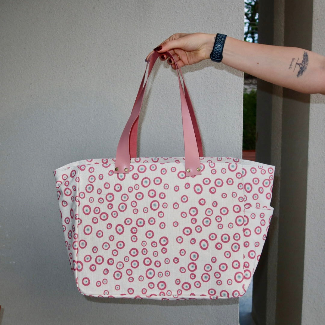 Bolsa Nuna Good Vibes Rosa com Alças de Couro Rosa Claro