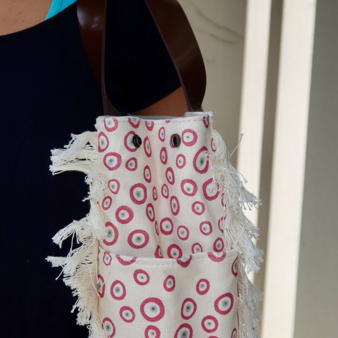 Bolsa Wallow Good Vibes Rosa com Alça de Couro Marrom Escuro com Zíper