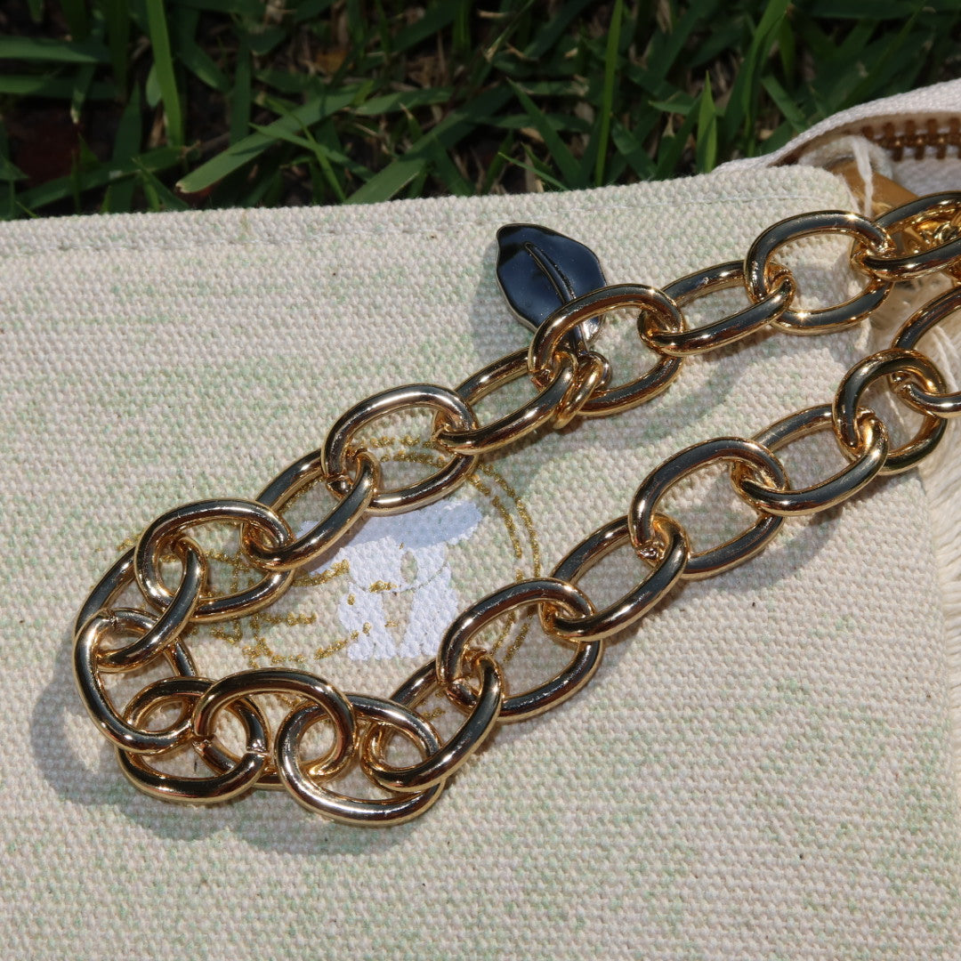 Necessaire Flat Verde Estampada (Dourado e Branco)