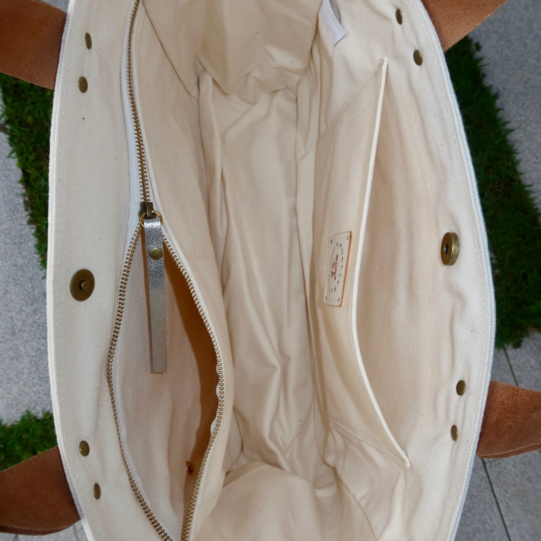 Bolsa Nuna Azul com Alças de Couro Marrom