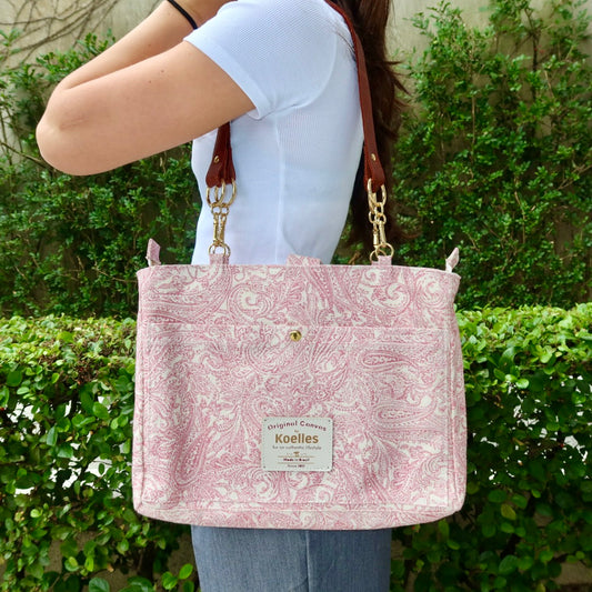 Bolsa Katrin Arabesque Rosa com Alças de Corrente e Couro Marrom
