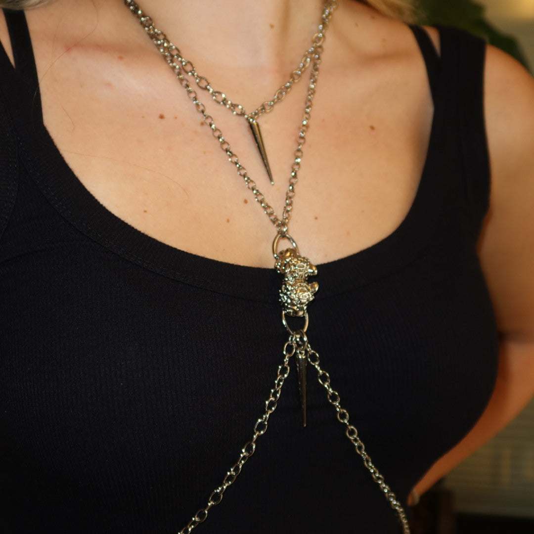 Body Chain Leopardo Dourado 2 em 1
