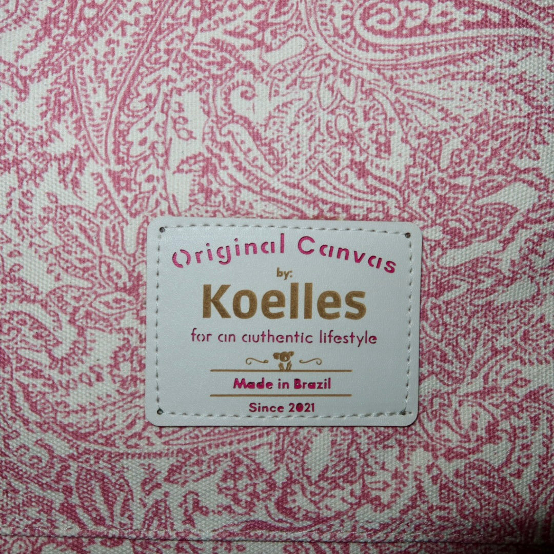 Bolsa Katrin Arabesque Rosa com Alças de Corrente e Couro Caramelo