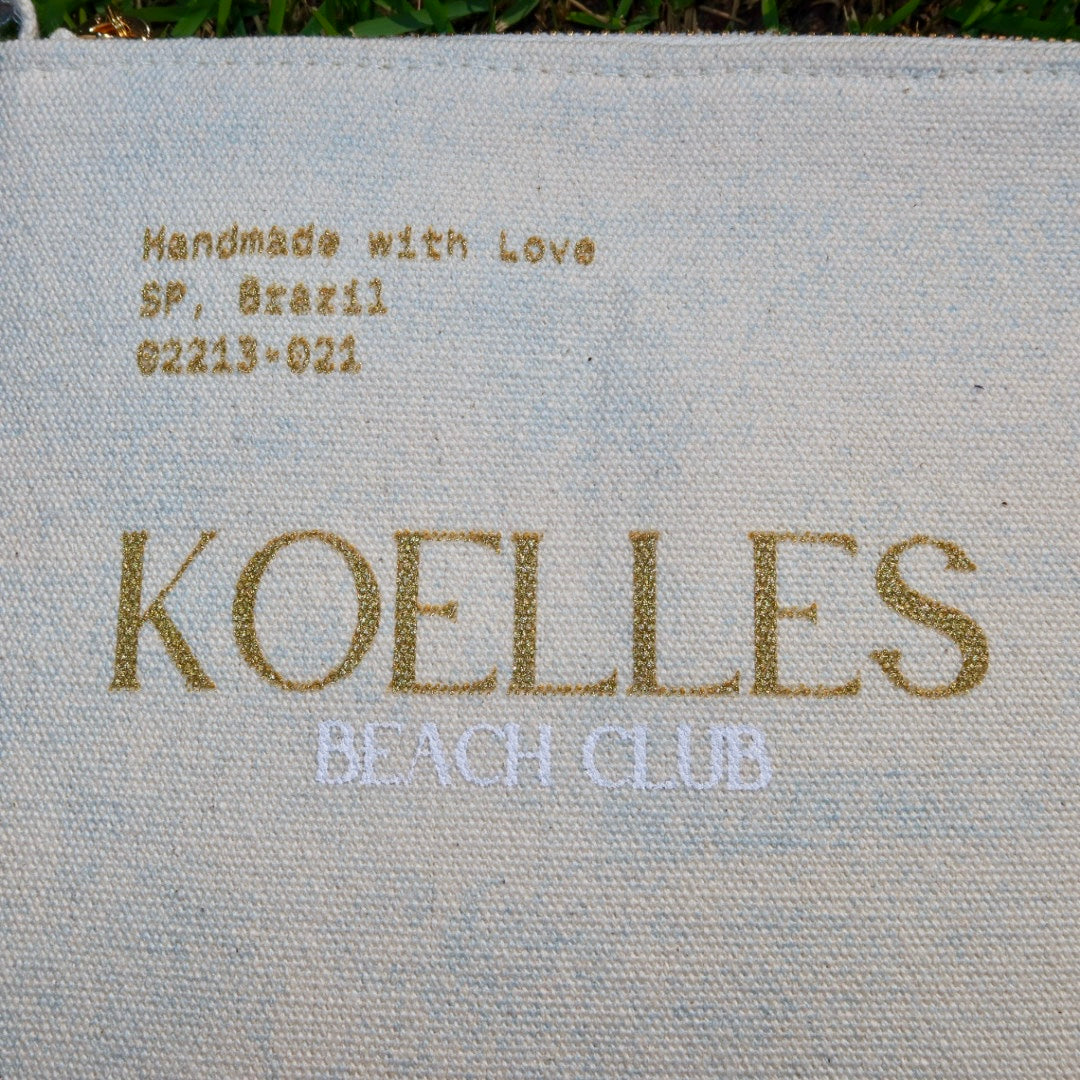 Necessaire Flat Azul Estampada (Dourado e Branco)