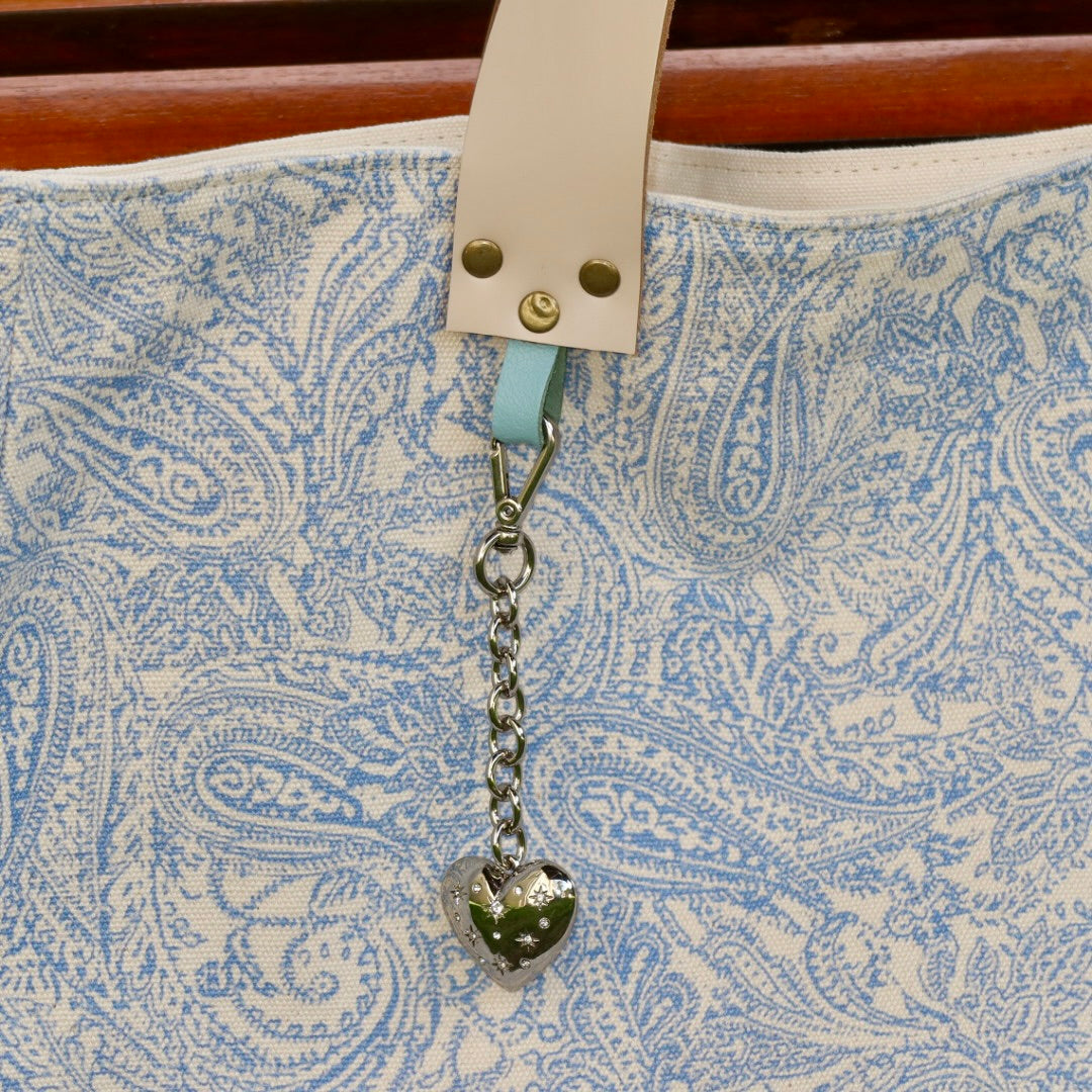 Bolsa Wallow Arabesque Azul com Alça de Couro Off White