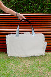Bolsa Wallow Good Vibes Azul com Alça de Couro Prata com Zíper