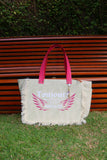 Bolsa Nuna Verde com Alças de Couro Rosa Choque com Zíper