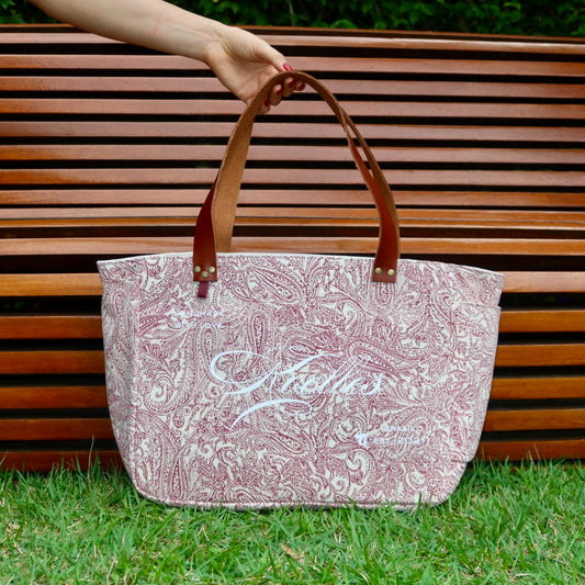 Bolsa Nuna Arabesque Vinho com Alças de Couro Marrom