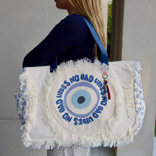 Bolsa Wallow Good Vibes Azul com Alça de Couro Azul com Zíper