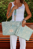 Bolsa Katrin Arabesque Turquesa com Alças de Corrente e Couro Azul Claro