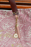 Bolsa Wallow Arabesque Vinho com Alça de Couro Marrom Escuro