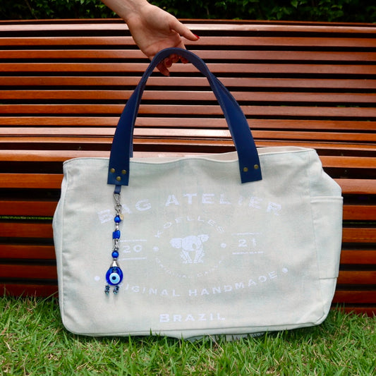 Bolsa Wallow Aqua com Alça de Couro Marinho