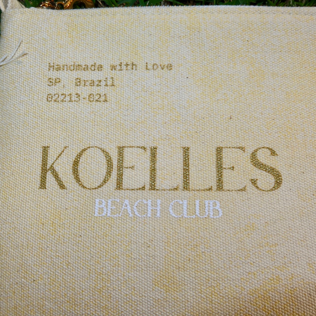 Necessaire Flat Amarela Estampada (Dourado e Branco)