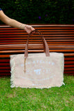 Bolsa Wallow Lilac com Alça de Couro Bege com Zíper