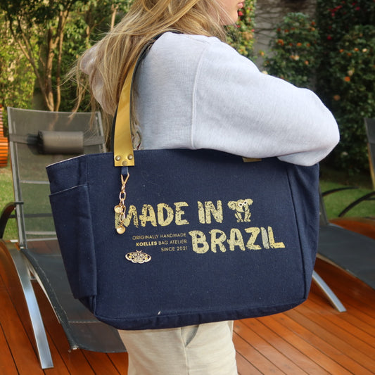 Bolsa Nuna Marinho com Alças de Couro Dourada