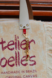 Bolsa Nuna Laranja com Alças de Couro Off White com Zíper