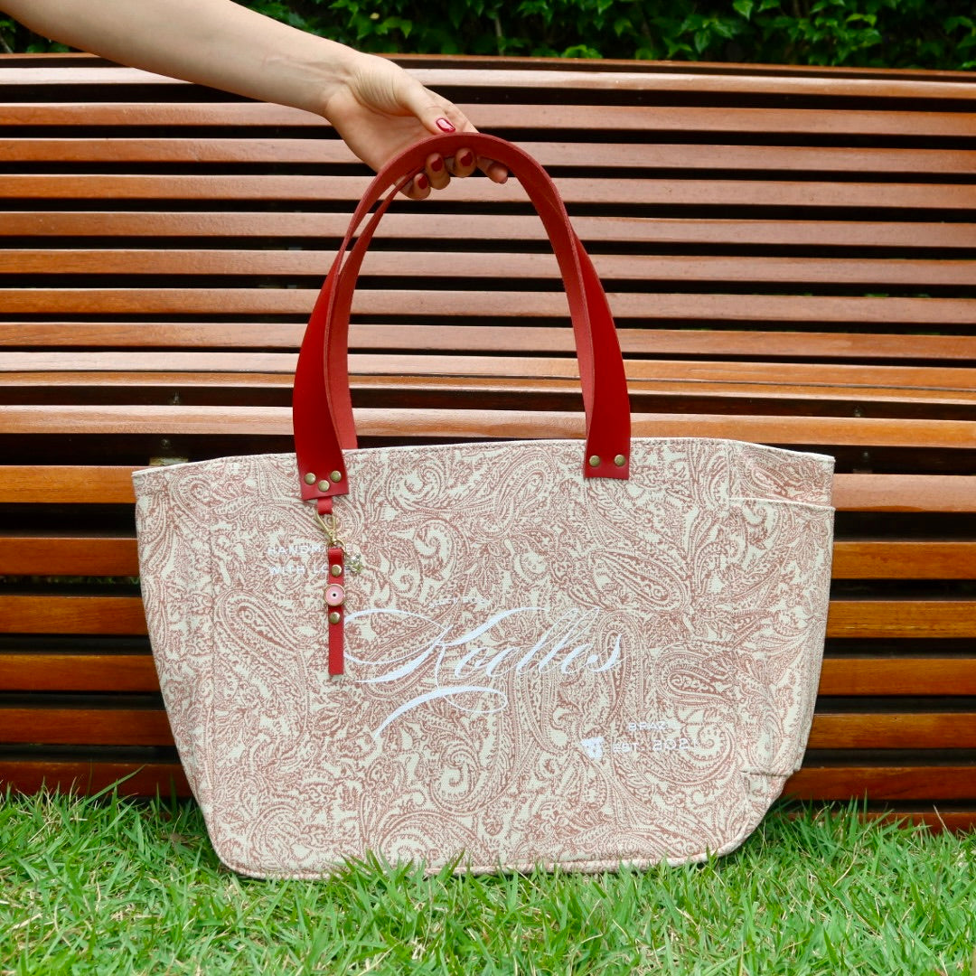 Bolsa Wallow Arabesque Terracota com Alça de Couro Vermelha