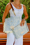 Bolsa Katrin Arabesque Azul com Alças de Corrente e Couro Bronze