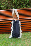 Bolsa Nuna Jeans Preto com Alças de Couro Off White com Zíper