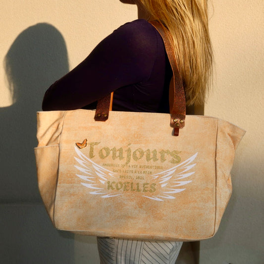 Bolsa Nuna Laranja com Alças de Couro Bronze