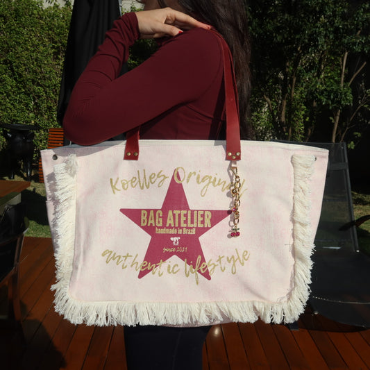 Bolsa Wallow Lilac com Alça de Couro Vermelho com Zíper