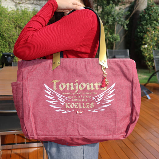 Bolsa Wallow Vinho com Alça de Couro Dourado