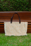 Bolsa Wallow Laranja com Alça de Couro Marrom Escuro com Zíper
