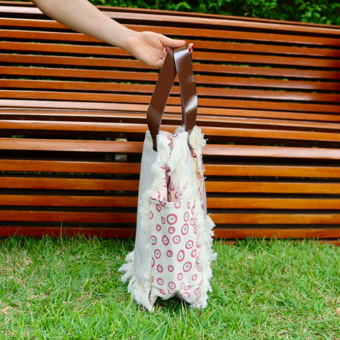 Bolsa Wallow Good Vibes Rosa com Alça de Couro Marrom Escuro com Zíper